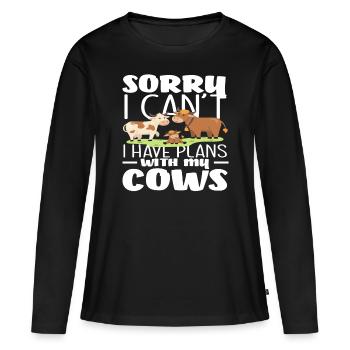 Désolé, j’ai des projets avec mes vaches - T-shirt manches longues Premium bio Femme - noir - Devant - Julia (174cm)