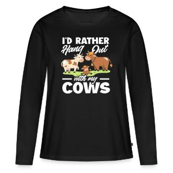 Je préfère passer du temps avec mes vaches - T-shirt manches longues Premium bio Femme - noir - Devant - Julia (174cm)