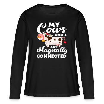 Mes vaches et moi sommes liées comme par magie - T-shirt manches longues Premium bio Femme - noir - Devant - Julia (174cm)