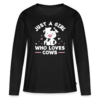 Juste une fille qui aime les vaches - T-shirt manches longues Premium bio Femme - noir - Devant - Julia (174cm)