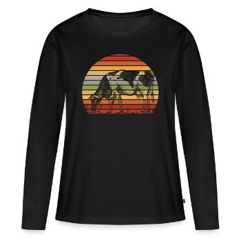 Illustration de vache rétro coucher de soleil - T-shirt manches longues Premium bio Femme - noir - Devant - Julia (174cm)