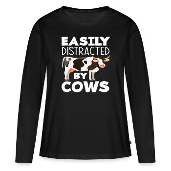 Facilement distrait par les vaches - T-shirt manches longues Premium bio Femme - noir - Devant - Julia (174cm)