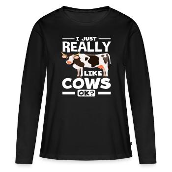 J’aime beaucoup les vaches ok fan de vache - T-shirt manches longues Premium bio Femme - noir - Devant - Julia (174cm)