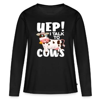 ! Je parle aux vaches drôle de vache - T-shirt manches longues Premium bio Femme - noir - Devant - Julia (174cm)