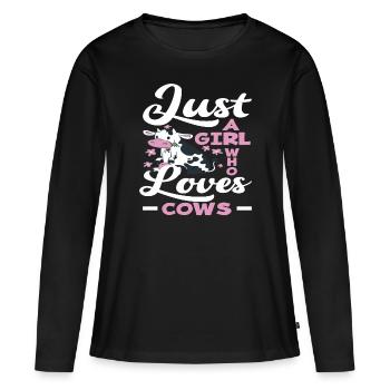 Une fille qui aime les vaches - T-shirt manches longues Premium bio Femme - noir - Devant - Julia (174cm)