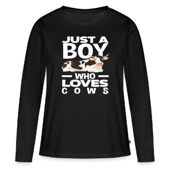 Un garçon qui aime les vaches - T-shirt manches longues Premium bio Femme - noir - Devant - Julia (174cm)