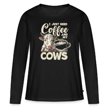 J’ai juste besoin de café et de mes vaches - T-shirt manches longues Premium bio Femme - noir - Devant - Julia (174cm)