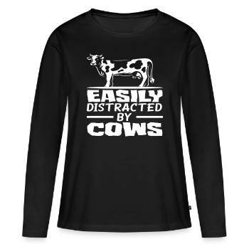 Facilement distrait par les vaches - T-shirt manches longues Premium bio Femme - noir - Devant - Julia (174cm)