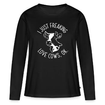 J’adore les vaches, d’accord - T-shirt manches longues Premium bio Femme - noir - Devant - Julia (174cm)