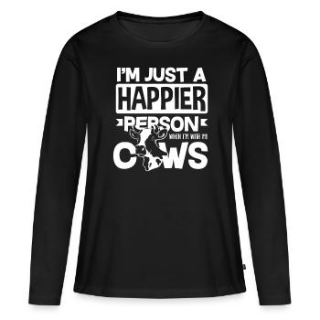 Je suis juste plus heureux avec les vaches - T-shirt manches longues Premium bio Femme - noir - Devant - Julia (174cm)