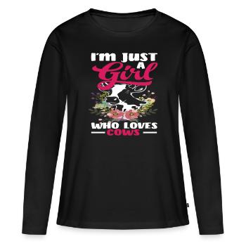 Je suis juste une fille qui aime les vaches - T-shirt manches longues Premium bio Femme - noir - Devant - Julia (174cm)