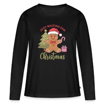 En attendant Noël - Gingerbread Joy - T-shirt manches longues Premium bio Femme - noir - Devant - Julia (174cm)
