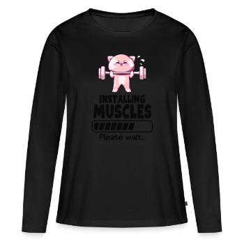 Haltérophile chat Renforcement musculaire Gym Humour - T-shirt manches longues Premium bio Femme - noir - Devant - Julia (174cm)