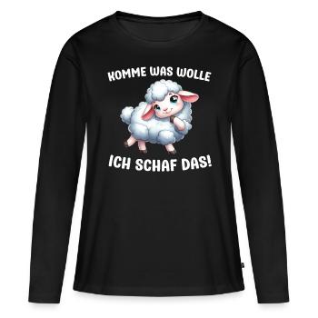 Komme was wolle ich Schaf das Schafe Sprüche - Frauen Premium Bio Langarmshirt - Schwarz - Vorne - Julia (174cm)