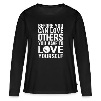 Avant de pouvoir aimer les autres, il faut aimer - T-shirt manches longues Premium bio Femme - noir - Devant - Julia (174cm)