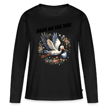 Soon I'll be a mother, baby on the way, stork - Women's Premium Organic Long Sleeve Shirt - black - Front - Julia (174cm)