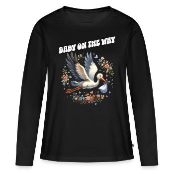 La future mère Stork apporte la belle nouvelle - T-shirt manches longues Premium bio Femme - noir - Devant - Julia (174cm)