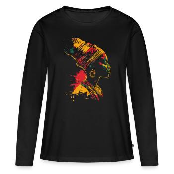 Profil coloré du Mois de l’histoire des Noirs - T-shirt manches longues Premium bio Femme - noir - Devant - Julia (174cm)