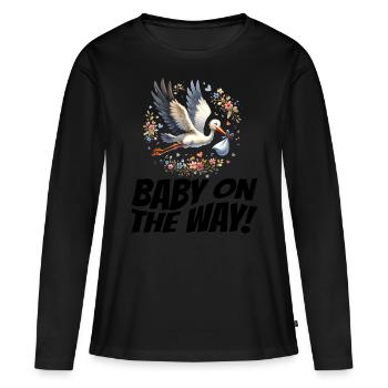 La future mère Stork apporte la belle nouvelle - T-shirt manches longues Premium bio Femme - noir - Devant - Julia (174cm)