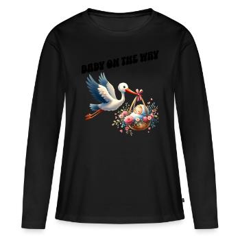 Soon I'll be a mother, baby on the way, stork - Women's Premium Organic Long Sleeve Shirt - black - Front - Julia (174cm)