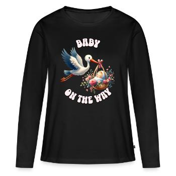 Soon I'll be a mother, baby on the way, stork - Women's Premium Organic Long Sleeve Shirt - black - Front - Julia (174cm)