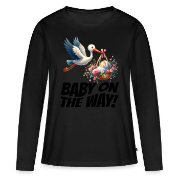 Soon I'll be a mother, baby on the way, stork - Women's Premium Organic Long Sleeve Shirt - black - Front - Julia (174cm)