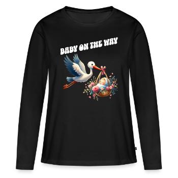 Soon I'll be a mother, baby on the way, stork - Women's Premium Organic Long Sleeve Shirt - black - Front - Julia (174cm)