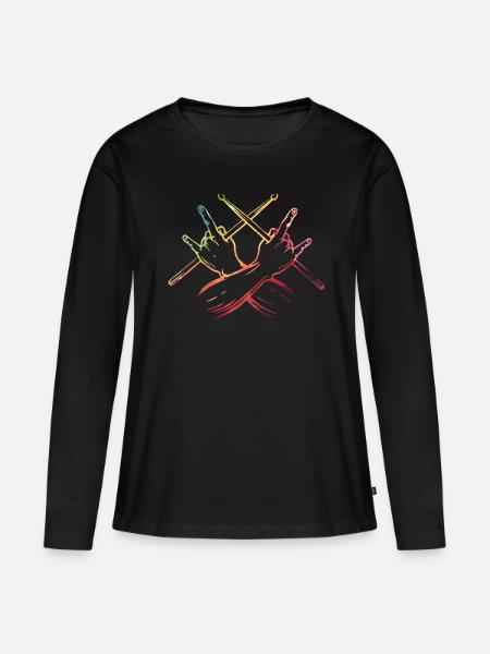 Schlagzeug Drums Drumstick Drummer Musik Band Rock - Frauen Premium Bio Langarmshirt - Schwarz