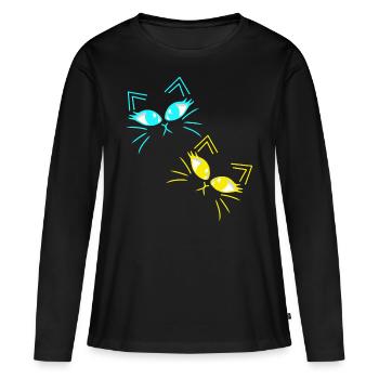 Chat minimaliste Chats Visage Visages - T-shirt manches longues Premium bio Femme - noir - Devant - Julia (174cm)