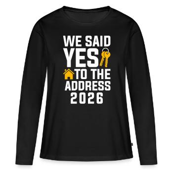 Nous avons dit à l’adresse 2026 - T-shirt manches longues Premium bio Femme - noir - Devant - Julia (174cm)