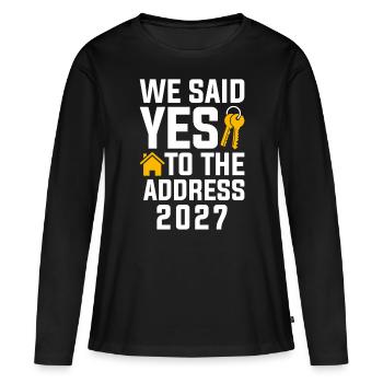 Nous avons dit à l’adresse 2027 - T-shirt manches longues Premium bio Femme - noir - Devant - Julia (174cm)