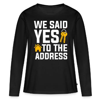 Nous avons dit à l’adresse - T-shirt manches longues Premium bio Femme - noir - Devant - Julia (174cm)