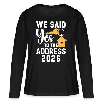 Nous avons dit à l’adresse 2026 - T-shirt manches longues Premium bio Femme - noir - Devant - Julia (174cm)