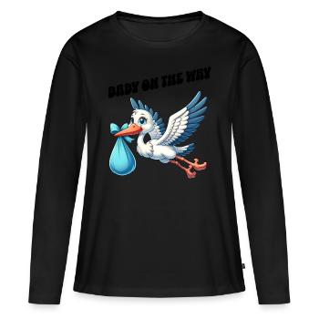 Soon I'll be a mother, baby on the way, stork - Women's Premium Organic Long Sleeve Shirt - black - Front - Julia (174cm)