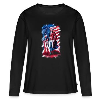 Général George Washington - T-shirt manches longues Premium bio Femme - noir - Devant - Julia (174cm)