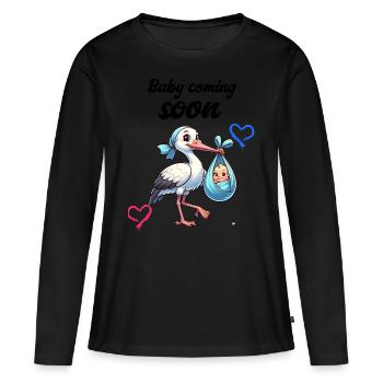 La future mère Stork apporte la belle nouvelle - T-shirt manches longues Premium bio Femme - noir - Devant - Julia (174cm)