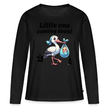 Expectant mother Stork brings the beautiful news - Women's Premium Organic Long Sleeve Shirt - black - Front - Julia (174cm)