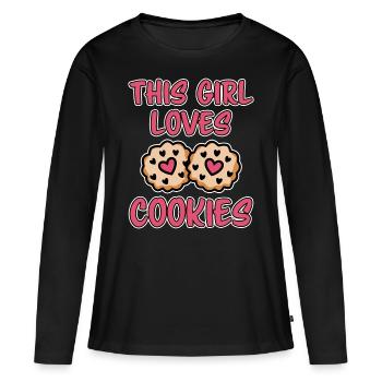 Cookies Disant Biscuits au Chocolat Cadeau de Cookie Drôle - T-shirt manches longues Premium bio Femme - noir - Devant - Julia (174cm)