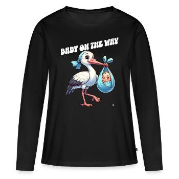 Expectant mother Stork brings the beautiful news - Women's Premium Organic Long Sleeve Shirt - black - Front - Julia (174cm)