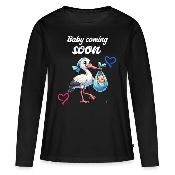Expectant mother Stork brings the beautiful news - Women's Premium Organic Long Sleeve Shirt - black - Front - Julia (174cm)