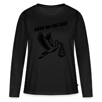 Expectant mother Stork brings the beautiful news - Women's Premium Organic Long Sleeve Shirt - black - Front - Julia (174cm)