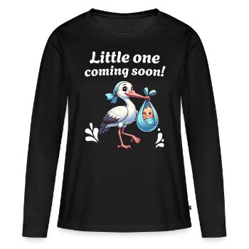 Expectant mother Stork brings the beautiful news - Women's Premium Organic Long Sleeve Shirt - black - Front - Julia (174cm)