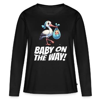 Expectant mother Stork brings the beautiful news - Women's Premium Organic Long Sleeve Shirt - black - Front - Julia (174cm)