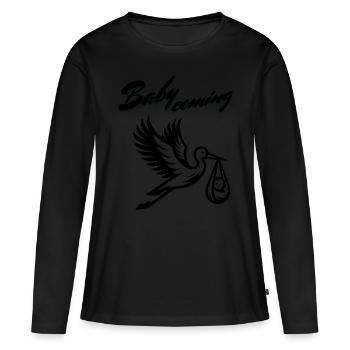 Expectant mother Stork brings the beautiful news - Women's Premium Organic Long Sleeve Shirt - black - Front - Julia (174cm)