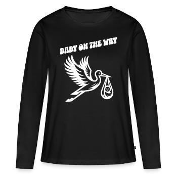 Expectant mother Stork brings the beautiful news - Women's Premium Organic Long Sleeve Shirt - black - Front - Julia (174cm)