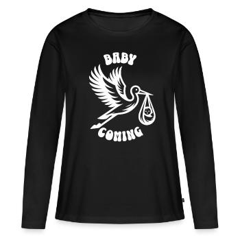 Expectant mother Stork brings the beautiful news - Women's Premium Organic Long Sleeve Shirt - black - Front - Julia (174cm)