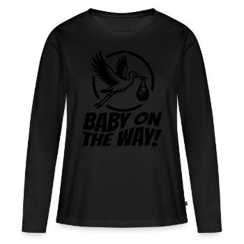 Expectant mother Stork brings the beautiful news - Women's Premium Organic Long Sleeve Shirt - black - Front - Julia (174cm)