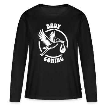 Expectant mother Stork brings the beautiful news - Women's Premium Organic Long Sleeve Shirt - black - Front - Julia (174cm)