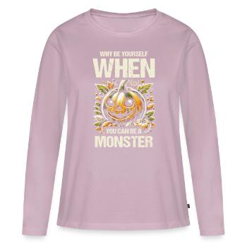 Pourquoi être soi-même quand on peut être un monstre - T-shirt manches longues Premium bio Femme - rose poudré - Devant - Julia (174cm)