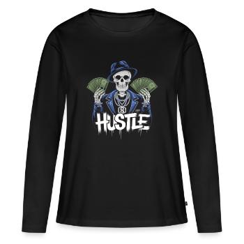 Bousculer dur gagner de l’argent squelette - T-shirt manches longues Premium bio Femme - noir - Devant - Julia (174cm)